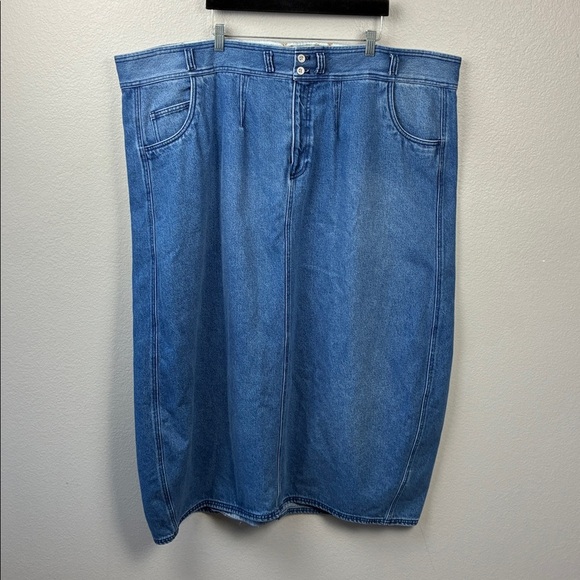 Pilcro Barrel Denim Maxi Skirt Rear Slit Pockets Jean Midi Anthropologie 26W - Picture 5 of 10